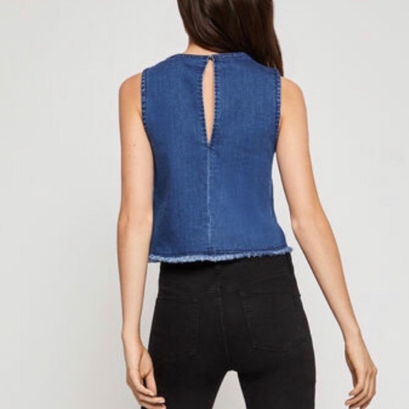 Bcbgeneration Frayed Denim Top Blue Med Wash S NWT - Picture 2 of 15